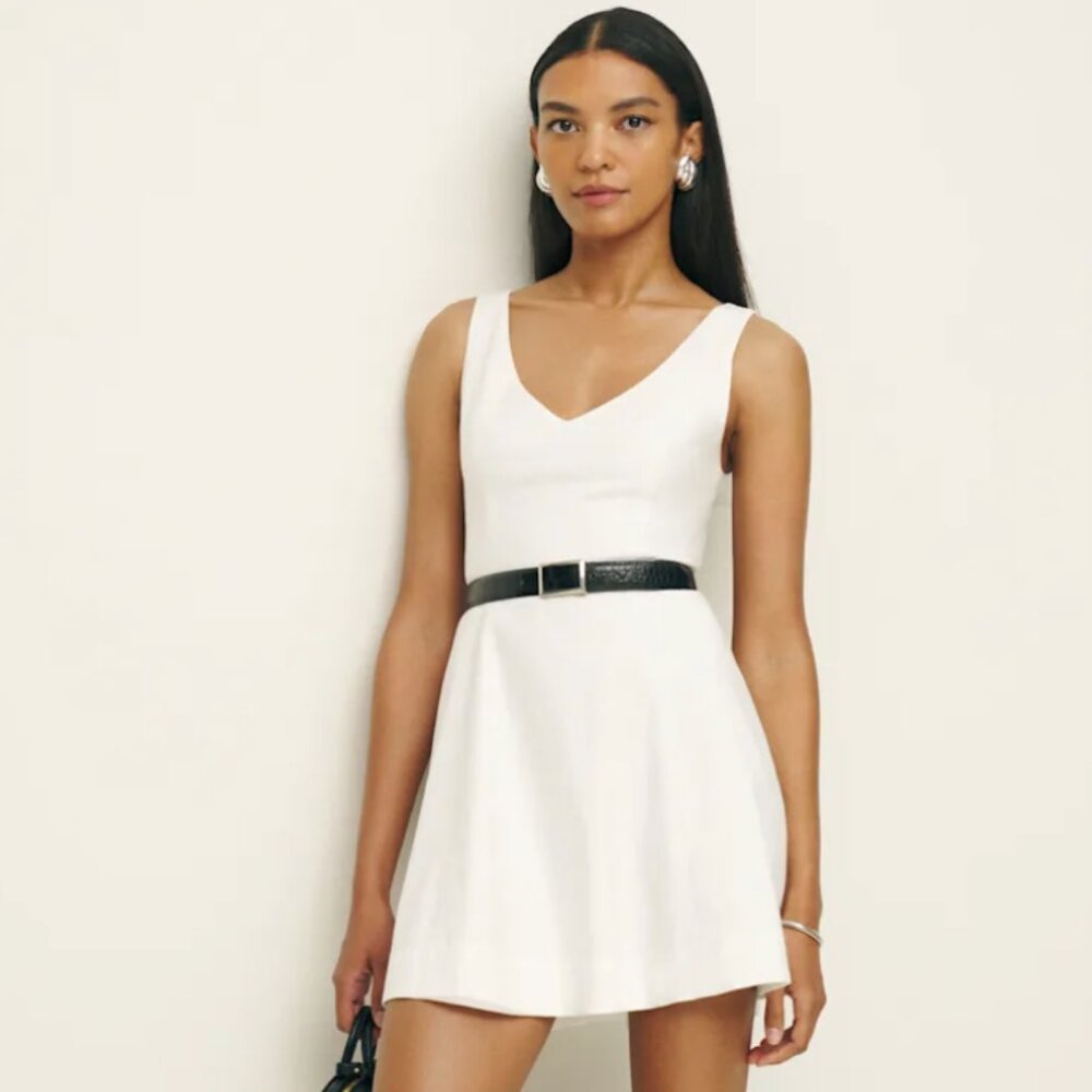 Reformation V Neck Devi Dress in White
